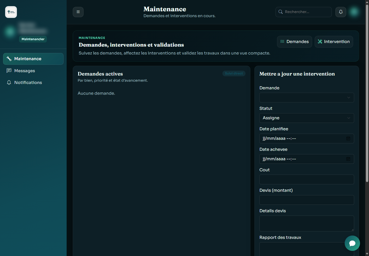 Capture anonymisée de l'espace maintenancier